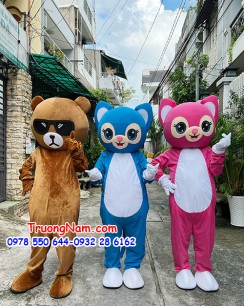 Mascot gấu lầy Tiktok - Mascot mèo xanh - Mascot mèo hồng